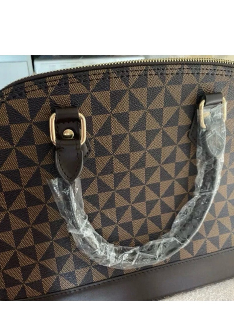 Geometric Pattern Brown Handbag - Picture 6 of 7